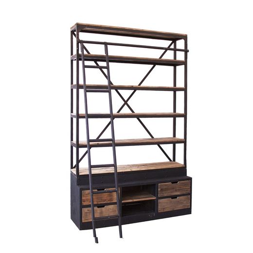 Black/Wood Ivalo Recycled Pine Bookcase, 160x45x245cm