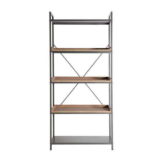 Librería Tirkane de hierro y madera de abeto en gris/natural, 84 x 40 x 182 cm