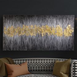 Abstract canvas van acryl en bladgoud, 160x4x80cm