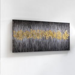 Abstract canvas van acryl en bladgoud, 160x4x80cm
