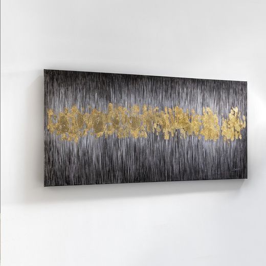 Abstract canvas van acryl en bladgoud, 160x4x80cm