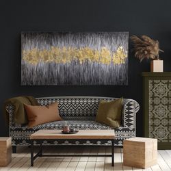 Abstract canvas van acryl en bladgoud, 160x4x80cm