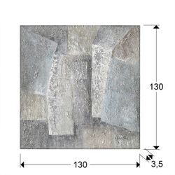 Abstract Canvas in Acrylic and Silver Leaf Planes, 130x4x130cm