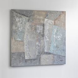 Abstract Canvas in Acrylic and Silver Leaf Planes, 130x4x130cm