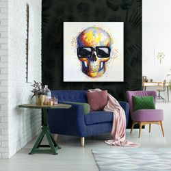 Lienzo calavera con gafas Catrina, 100x4x100cm