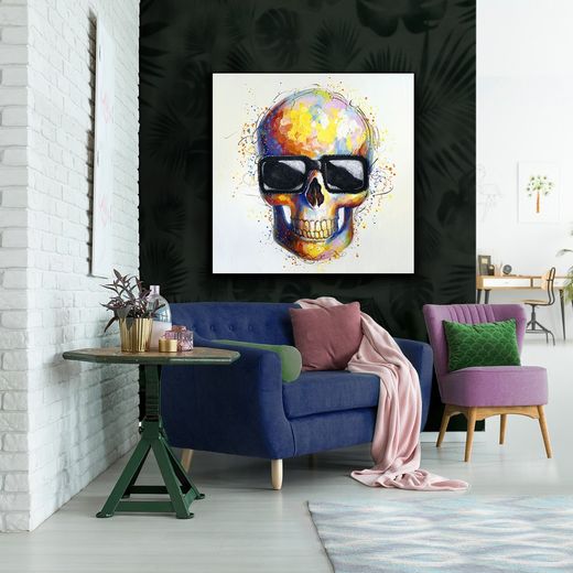 Lienzo calavera con gafas Catrina, 100x4x100cm