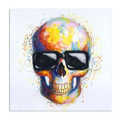 Lienzo calavera con gafas Catrina, 100x4x100cm