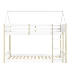 Wooden cabin bunk bed in white and natural, 197.4 x 103.4 x 174.9 cm | Sila