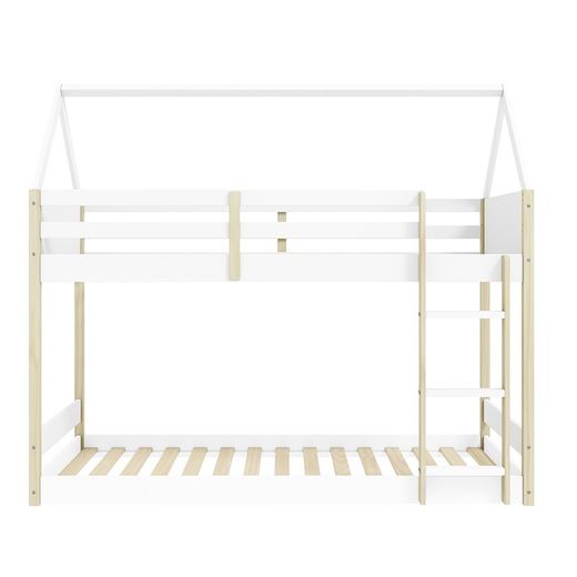 Wooden cabin bunk bed in white and natural, 197.4 x 103.4 x 174.9 cm | Sila