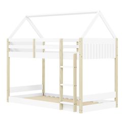 Wooden cabin bunk bed in white and natural, 197.4 x 103.4 x 174.9 cm | Sila