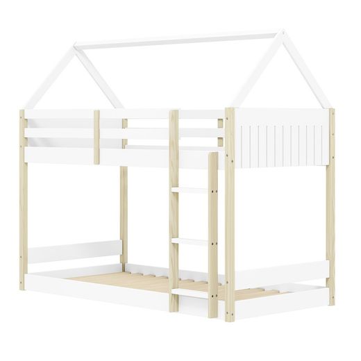 Wooden cabin bunk bed in white and natural, 197.4 x 103.4 x 174.9 cm | Sila