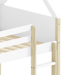 Wooden cabin bunk bed in white and natural, 197.4 x 103.4 x 174.9 cm | Sila