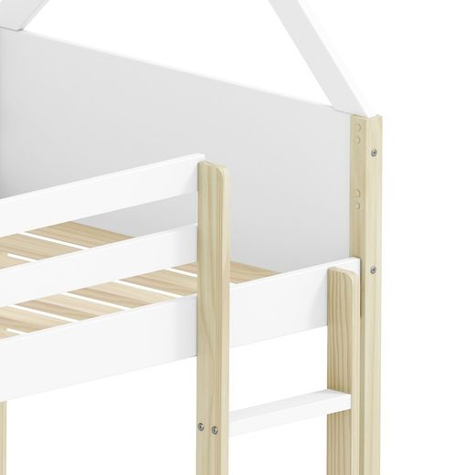 Wooden cabin bunk bed in white and natural, 197.4 x 103.4 x 174.9 cm | Sila