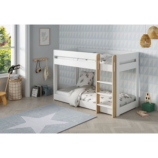 90 cm bunk bed in natural and white pine, 197 x 107.4 x 131.5 cm | Angel