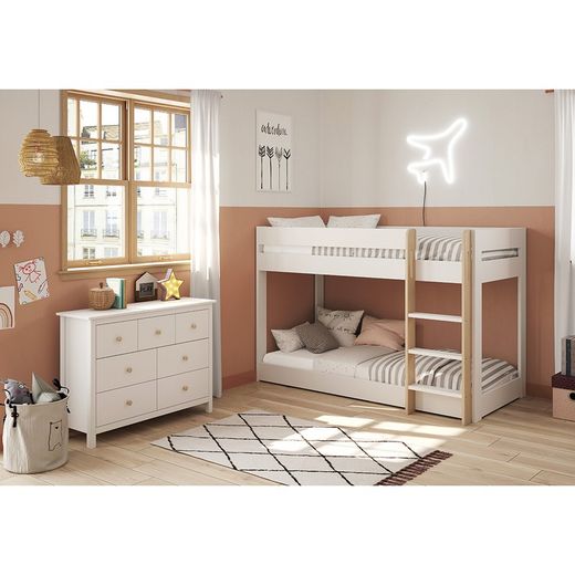 90 cm bunk bed in natural and white pine, 197 x 107.4 x 131.5 cm | Angel