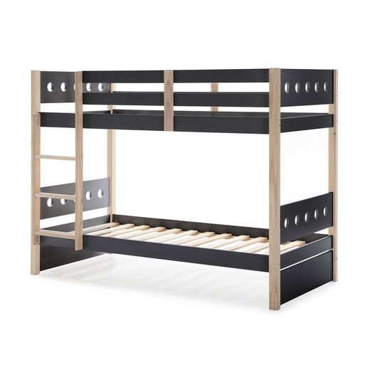 90 COMPTE Lit Superposé Gris Anthracite/Pin Naturel et Mdf, 203x101x155 cm