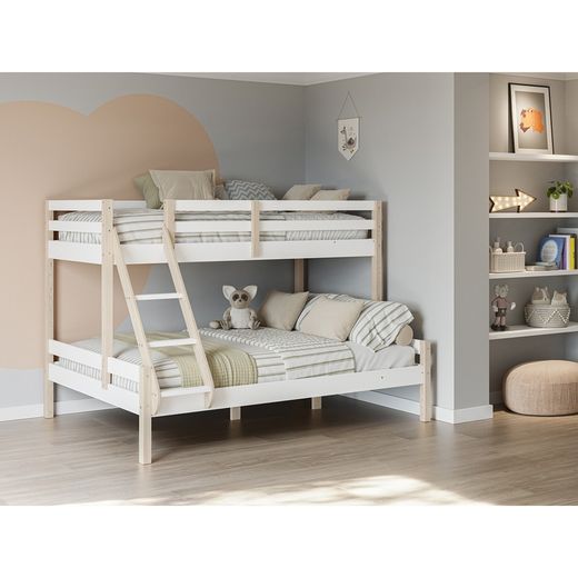 Wooden bunk bed in white and natural, 202 x 156.4 x 142 cm | Livia