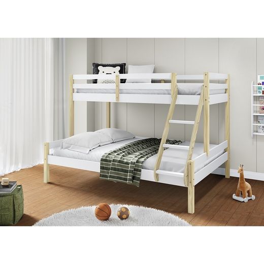 Wooden bunk bed in white and natural, 202 x 156.4 x 142 cm | Livia