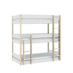 Letto a castello triplo in legno bianco e naturale, 200,4 x 107,9 x 197,6 cm | Milo