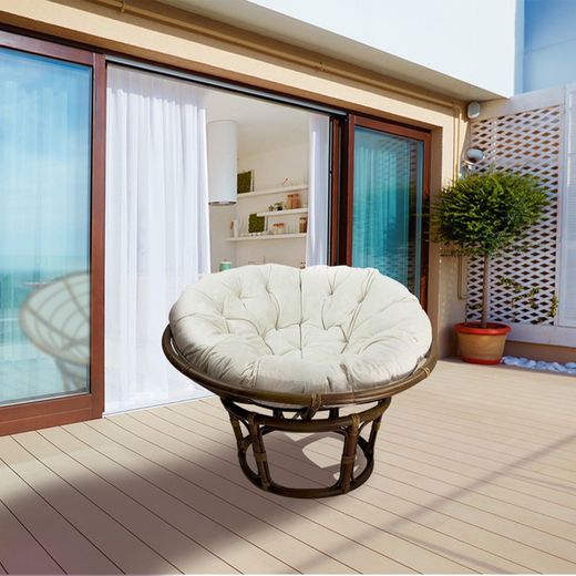 Sillón con Cojín Macarella de Ratán Natural, Ø100 cm