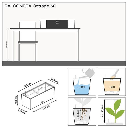 Jardinera con Autorriego Trend Balconera Cottage 50 Blanca, 50x19x19 cm