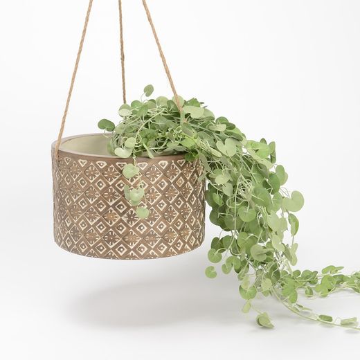 Maceta Colgante de Magnesia Beige, Ø25x16 cm