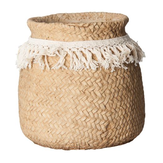 Macetero Cesta de Cemento con Flecos, Ø17x17 cm