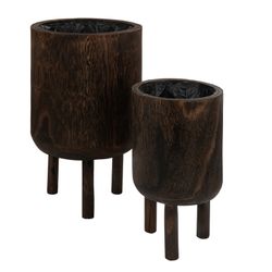 Jardinière avec Base en Bois de Paulownia L Marron, Ø32x44cm