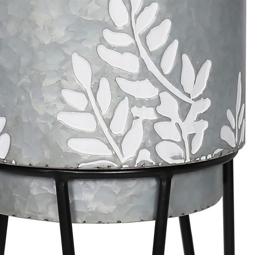Planter with Base Branches L in Silver/Black Metal, Ø26x54 cm