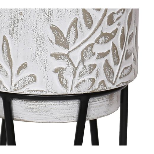 Planter with Stand Ramas S in Pickled White/Black Metal, Ø22x46 cm