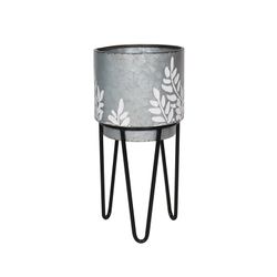 Planter with Base Branches S in Silver/Black Metal, Ø22x46 cm