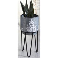 Planter with Base Branches S in Silver/Black Metal, Ø22x46 cm