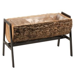 Plantenbak van ijzer en paulowniahout L Naturel/Zwart, 78x39x40cm