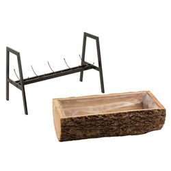 Plantenbak van ijzer en paulowniahout L Naturel/Zwart, 78x39x40cm