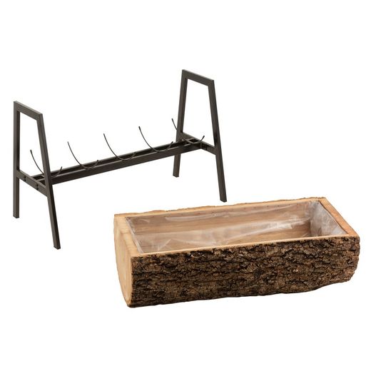 Plantenbak van ijzer en paulowniahout L Naturel/Zwart, 78x39x40cm