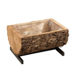 Fioriera in ferro e legno di paulonia S Naturale/Nero, 40x31x18cm