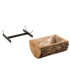 Fioriera in ferro e legno di paulonia S Naturale/Nero, 40x31x18cm