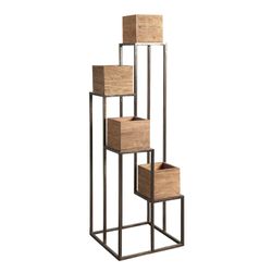 Gelaagde plantenbak van acacia en naturel/zwart metaal, 40x40x138 cm