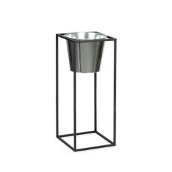 Floor Planter with Metal Bucket S Black/Silver, 24.5x24.5x60cm