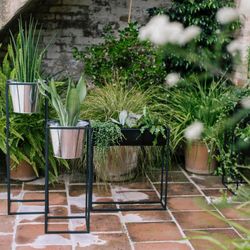 Floor Planter with Metal Bucket S Black/Silver, 24.5x24.5x60cm