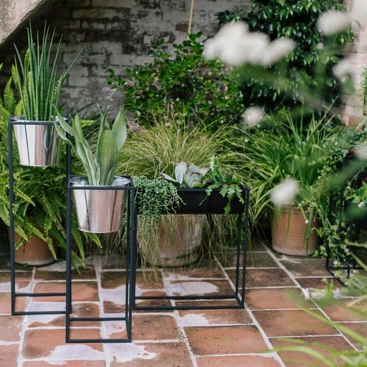 Floor Planter with Metal Bucket S Black/Silver, 24.5x24.5x60cm