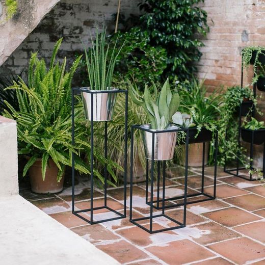 Floor Planter with Metal Bucket S Black/Silver, 24.5x24.5x60cm