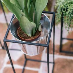Floor Planter with Metal Bucket S Black/Silver, 24.5x24.5x60cm