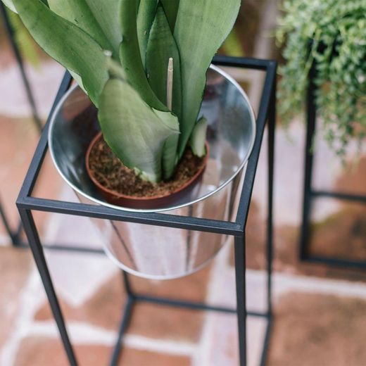 Floor Planter with Metal Bucket S Black/Silver, 24.5x24.5x60cm