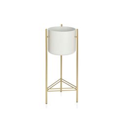 Macetero de pie en metal blanco y dorado, Ø 27,5 x 65,5 cm