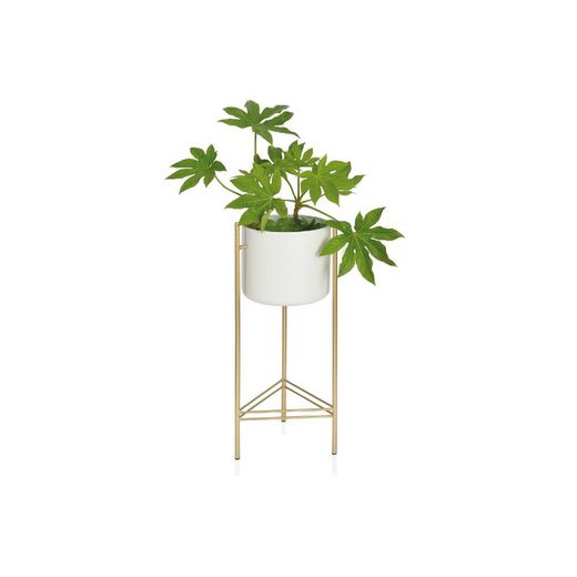 Macetero de pie en metal blanco y dorado, Ø 27,5 x 65,5 cm