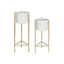 Hvid og guld metal stående urtepotte Ø 28 x 80 cm
