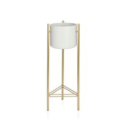 Hvid og guld metal stående urtepotte Ø 28 x 80 cm