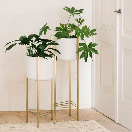 Hvid og guld metal stående urtepotte Ø 28 x 80 cm