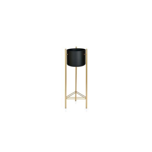 Fioriera da terra in metallo nero e oro, 27,5X27,5X65 cm